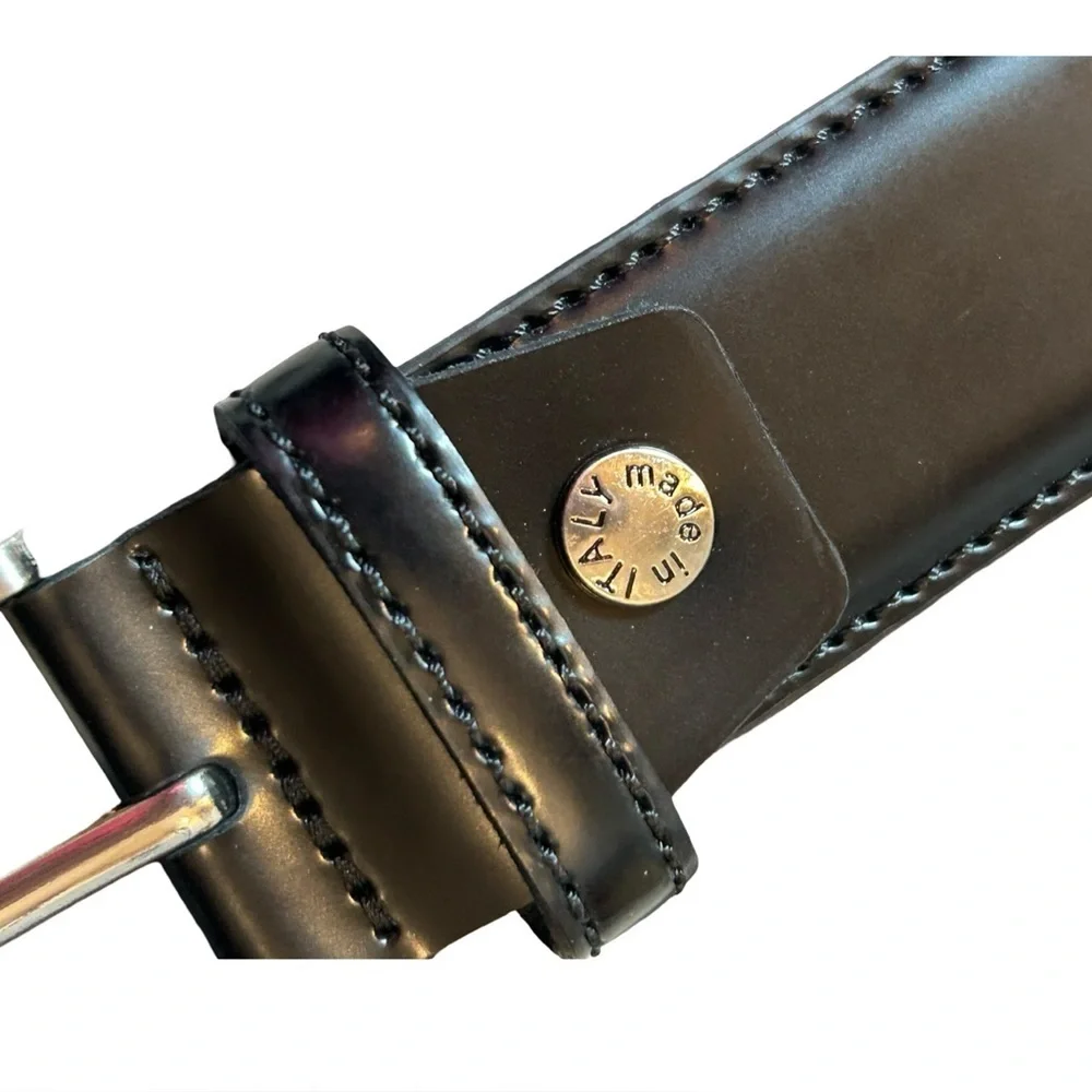 🇮🇹Italian Handmade Black Leather Belt – Size 38